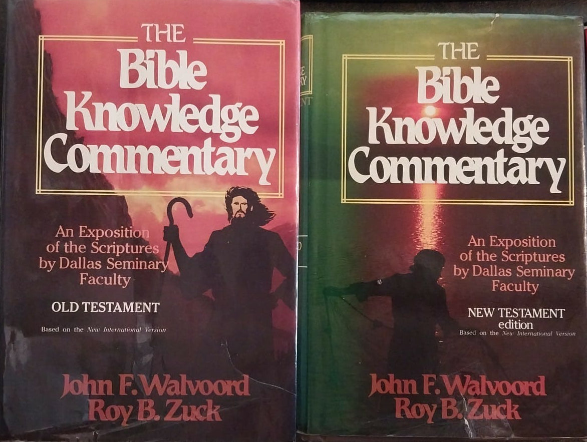 Two books titled 'Bible Knowledge Commentary' on a shelf.