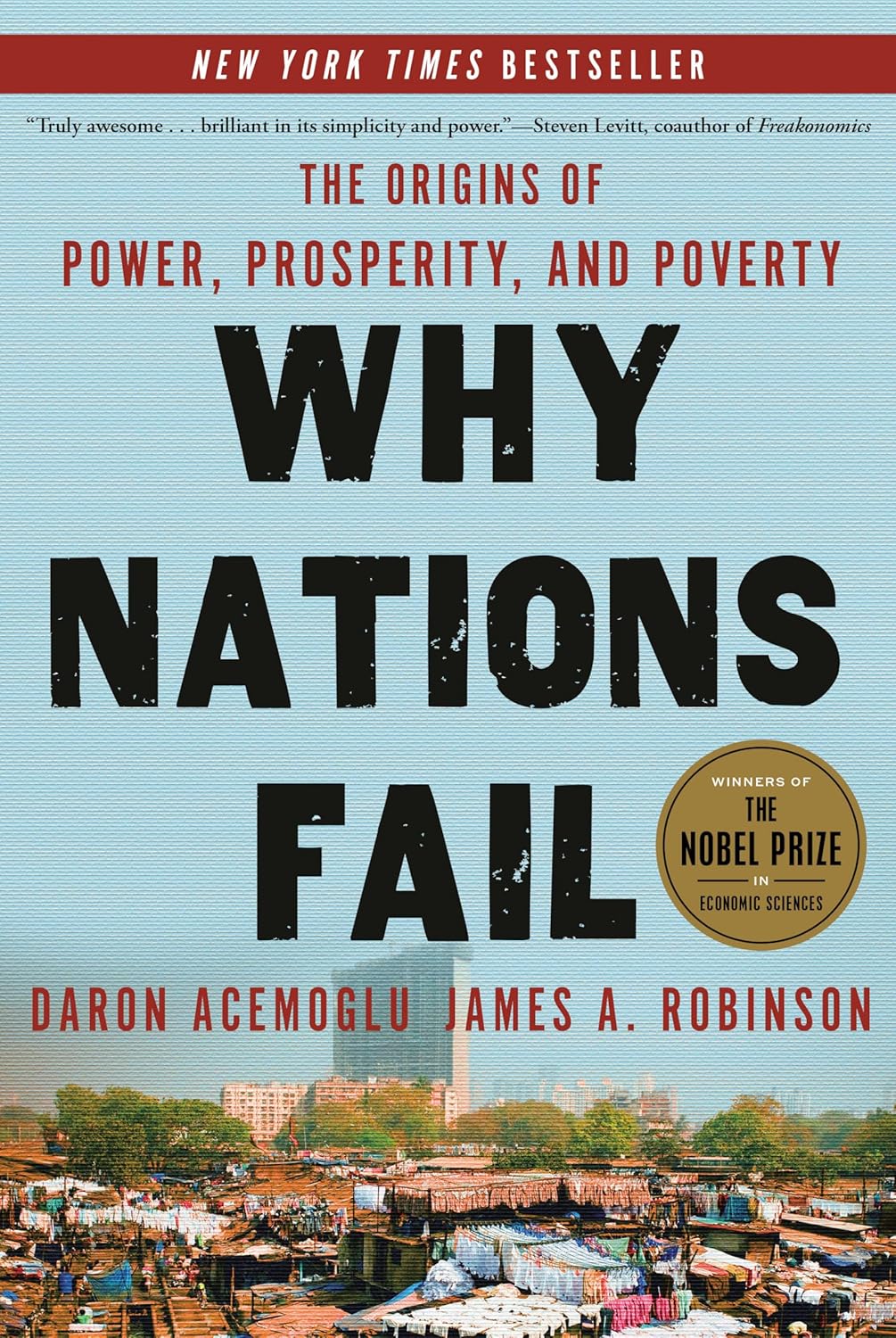 Book cover of 'Why Nations Fail' with a cityscape background