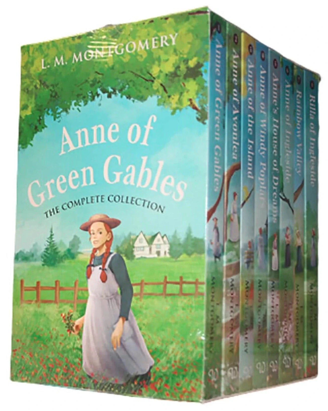 Box set of 'Anne of Green Gables' books with a cover featuring a girl in a field.