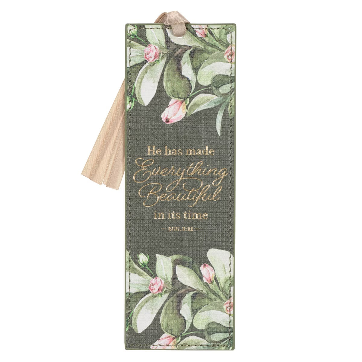 Everything Beautiful, Green Wreath Faux Leather Bookmark