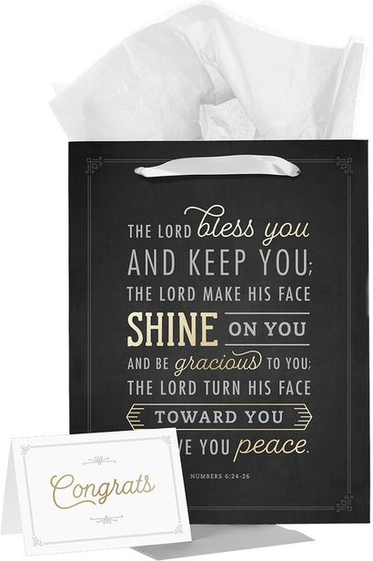 Bless You and Keep You Black and Gold Large Gift Bag with Card