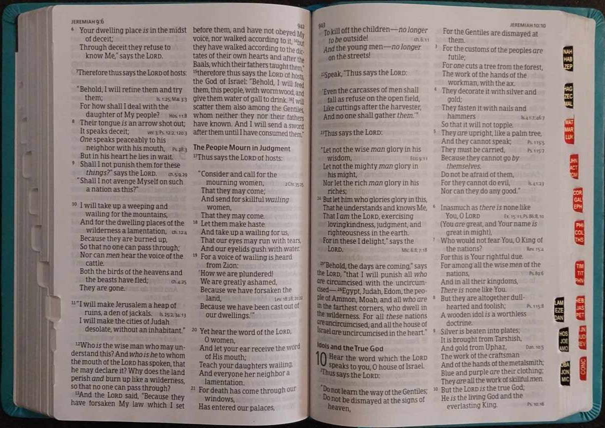 NKJV Bible, Teal with Flowers, Large Print, Thumb Index image 1
