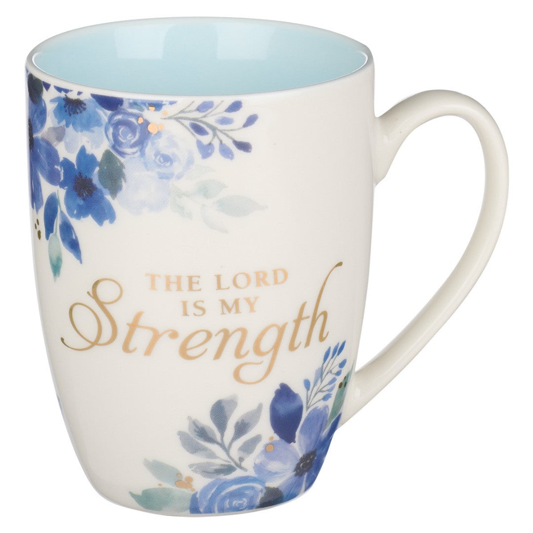 Lord is my Strength, Blue Floral Ceramic Mug