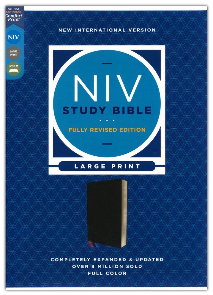 NIV Large-Print Study Bible, Fully Revised Edition, Comfort Print--bonded leather, black, red letter