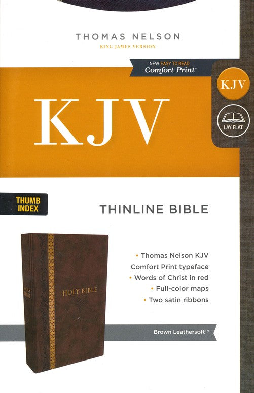 KJV Comfort Print Thinline Bible, Imitation Leather, Brown, Indexed
