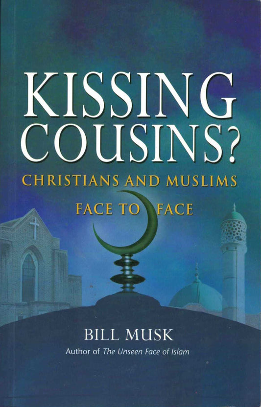 Book cover of 'Kissing Cousins?' by Bill Musk with religious symbols on a blue background