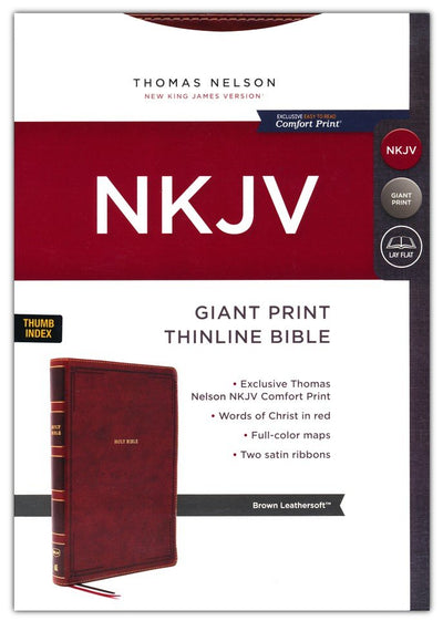 NKJV Giant-Print Thinline Bible, Brown Leathersoft (Thumb Index)