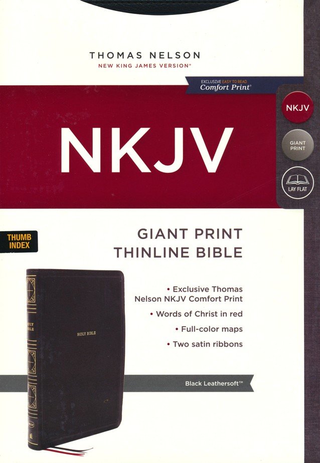 NKJV Giant-Print Thinline Bible, Comfort Print, soft leather-look, black (indexed, red letter)