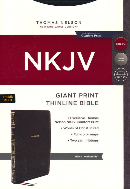 NKJV Giant-Print Thinline Bible, Comfort Print, soft leather-look, black (indexed, red letter)