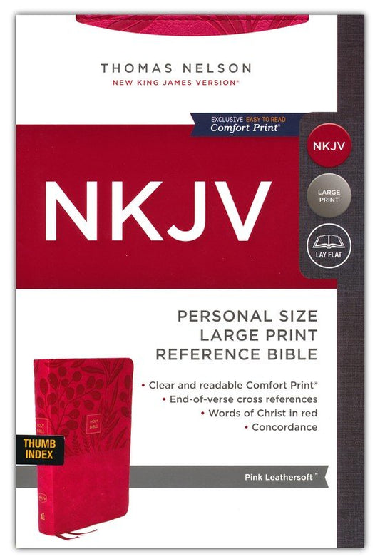 NKJV Personal-Size Large-Print Reference Bible, Comfort Print, soft leather-look, pink (indexed, red letter)