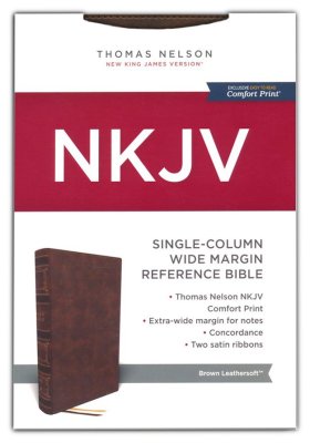 NKJV Single-Column Wide-Margin Reference Bible--soft leather-look, brown