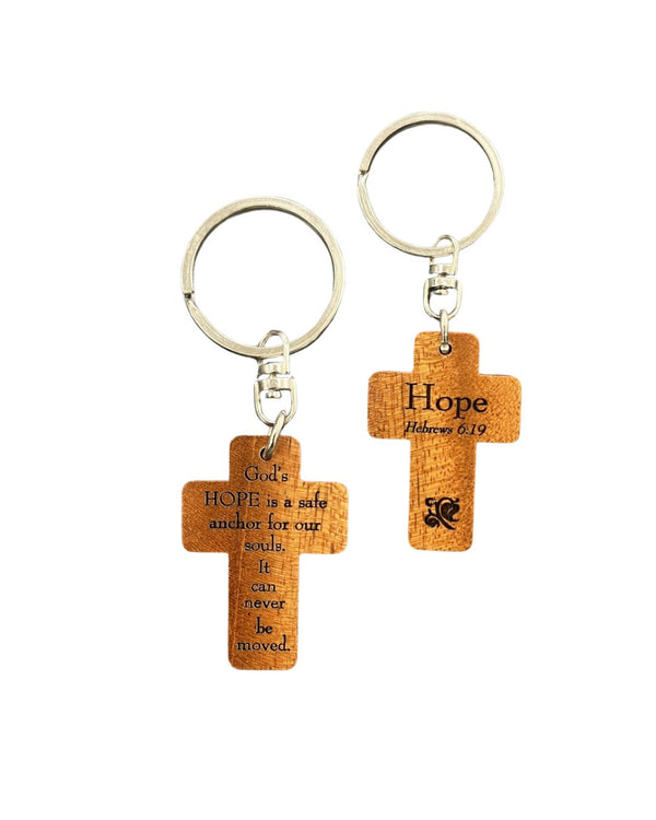 Wooden Keyring: Hope Mahogany Cross