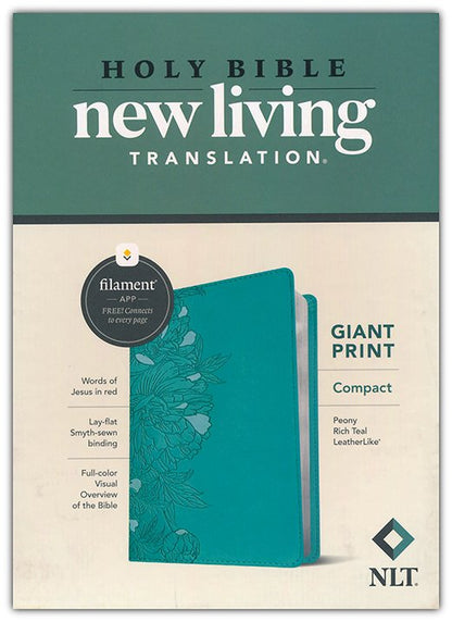 NLT Compact Giant Print Bible, Filament Enabled Edition (Red Letter, LeatherLike, Peony Rich Teal)