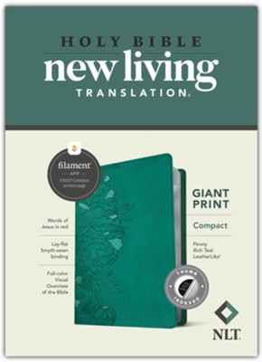 NLT Compact Giant Print Bible, Filament Enabled Edition (Red Letter, LeatherLike, Peony Rich Teal, Indexed)
