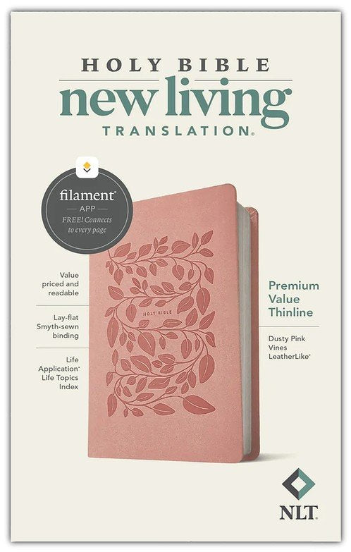 NLT Premium Value Thinline Bible, Filament-Enabled, soft leather-look, dusty pink vines