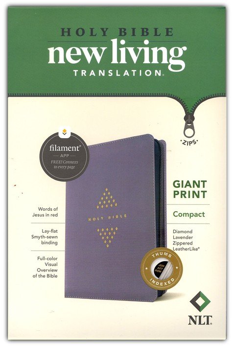 NLT Giant Print Compact Zipper Bible, Thumb-Indexed, Filament-Enabled, Soft Leather-look, Diamond Lavender