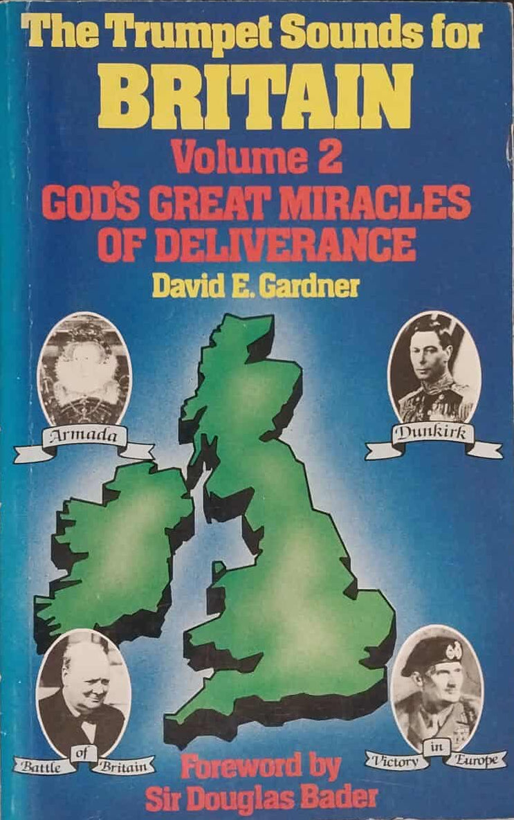 Book titled 'The Trumpet Sounds for Britain Volume 2' on a table