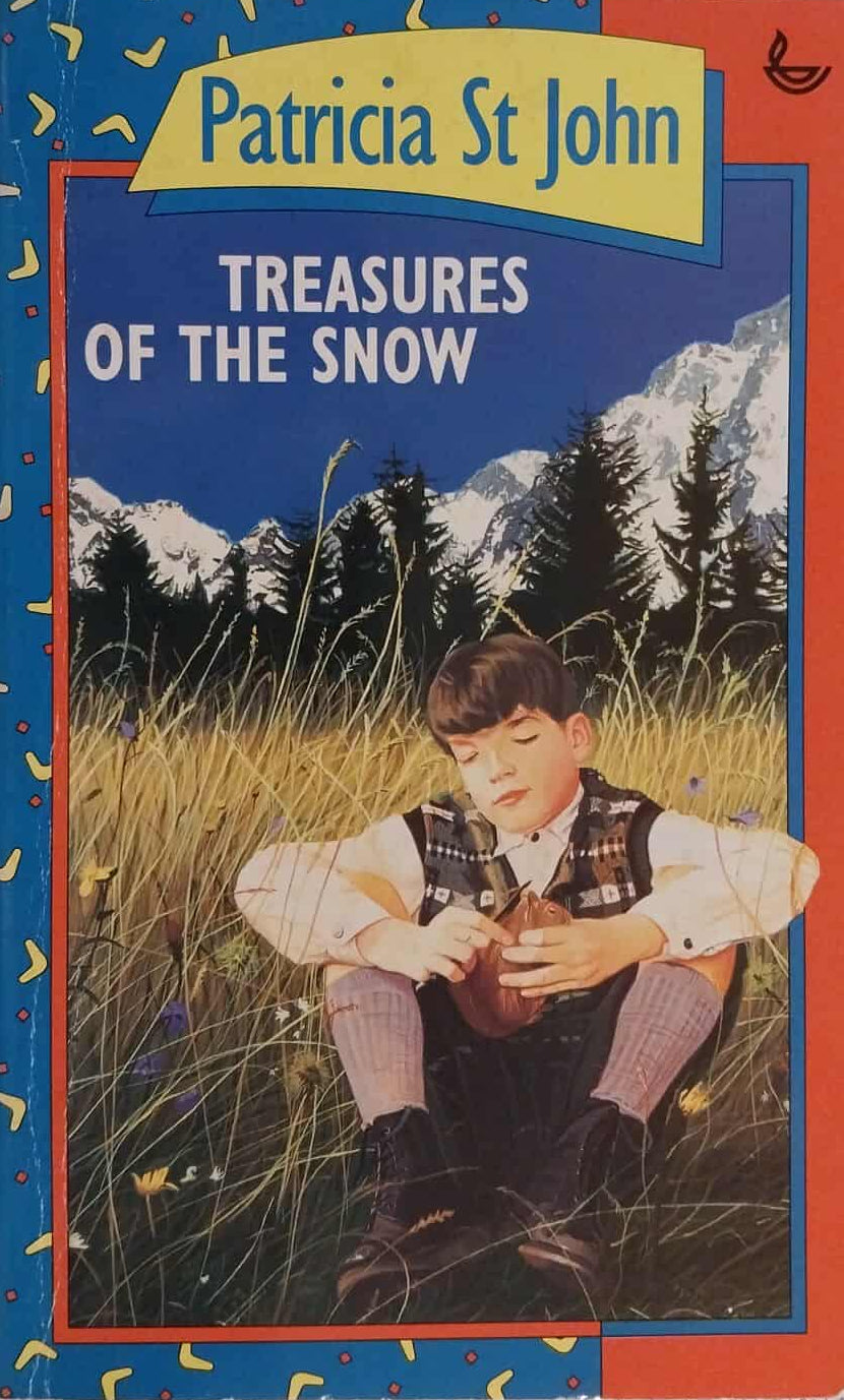 Book cover of 'Treasures of the Snow' by Patricia St. John with a boy sitting in tall grass.