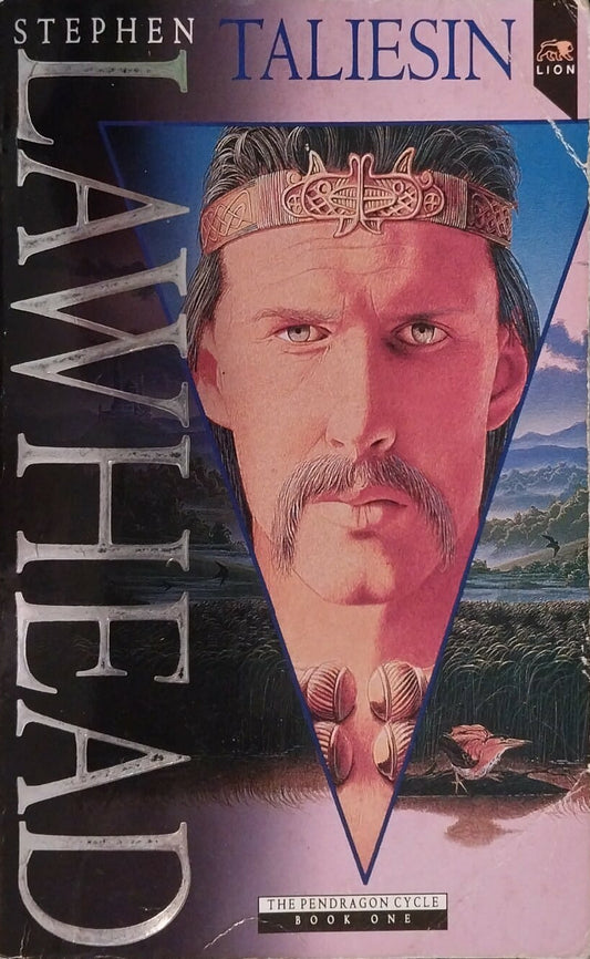 Book cover of 'Taliesin' by Stephen Lawhead with a portrait of a man wearing a crown.