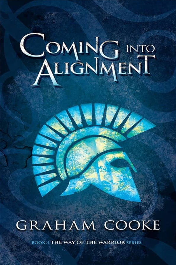 Book cover of 'Coming into Alignment' by Graham Cooke with a blue helmet design on a dark blue background.