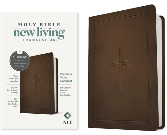 NLT Premium Value Compact Bible, Brown LeatherLike, Filament-Enabled