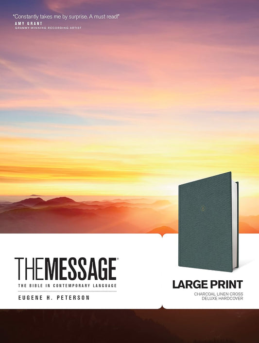 Message Bible, Large Print, Charcoal Linen Cross Deluxe Hardcover image 0