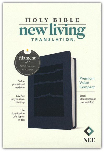NLT Premium Value Compact Bible, Black Mountainscape LeatherLike, Filament-Enabled