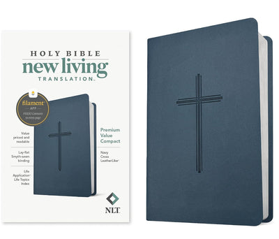 NLT Premium Value Compact Bible, Navy Cross LeatherLike, Filament-Enabled