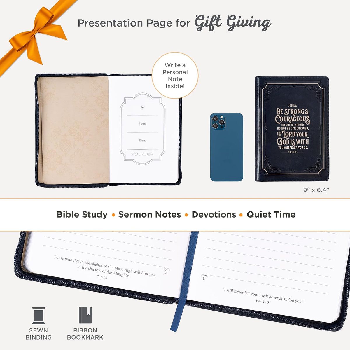 Be Strong and Courageous, Faux Leather Journal (Joshua 1:9)