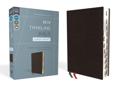 NIV Thinline Bible, Large Print, Black Bonded Leather, Thumb Index