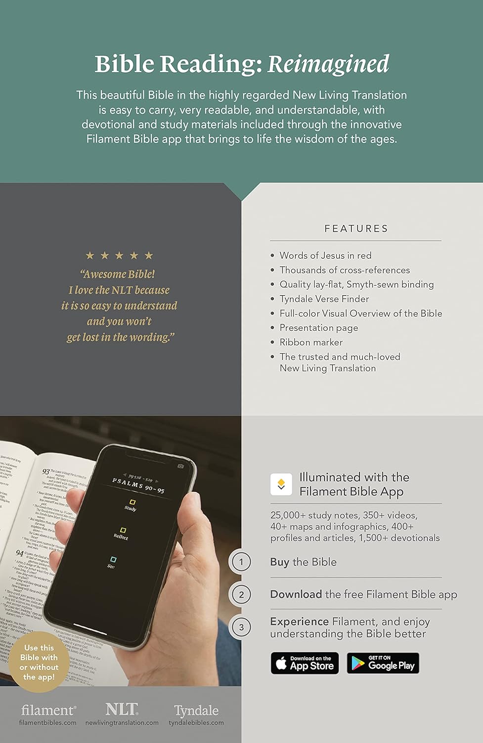 NLT Thinline Reference Bible, Filament Enabled, Thumb Index