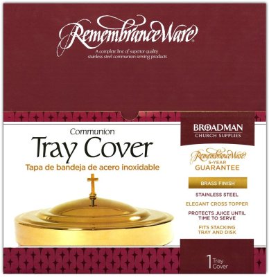 Communion Tray Cover - Brass Finish: Stainless Steel / Elegant Cross Topper / Protects Juice Until Time to Serve / Fits Stacking Tray and Disk