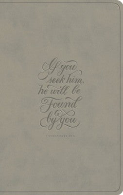 ESV Large Print Value Thinline Bible--soft leather-look, stone with 1 Chronicles 28:9 design