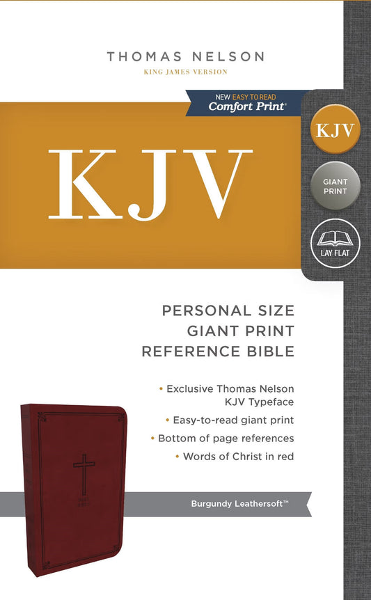 KJV Personal Size Reference Bible Giant Print, Leather-Look, Burgundy , Cross Design