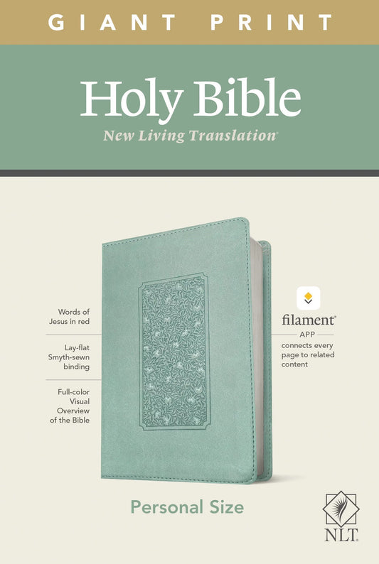 NLT Giant-Print Personal-Size Bible, Filament Enabled Edition, soft leather-look, floral frame teal