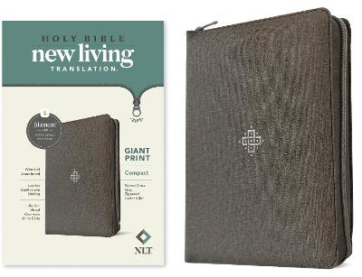 NLT Compact Bible, Filament-Enabled Edition, Giant Print--soft leather-look, woven cross gray with zipper
