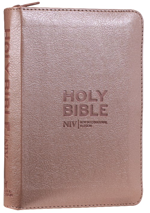 NIV Pocket Rose Gold Terrazzo Soft-tone Bible with Zip