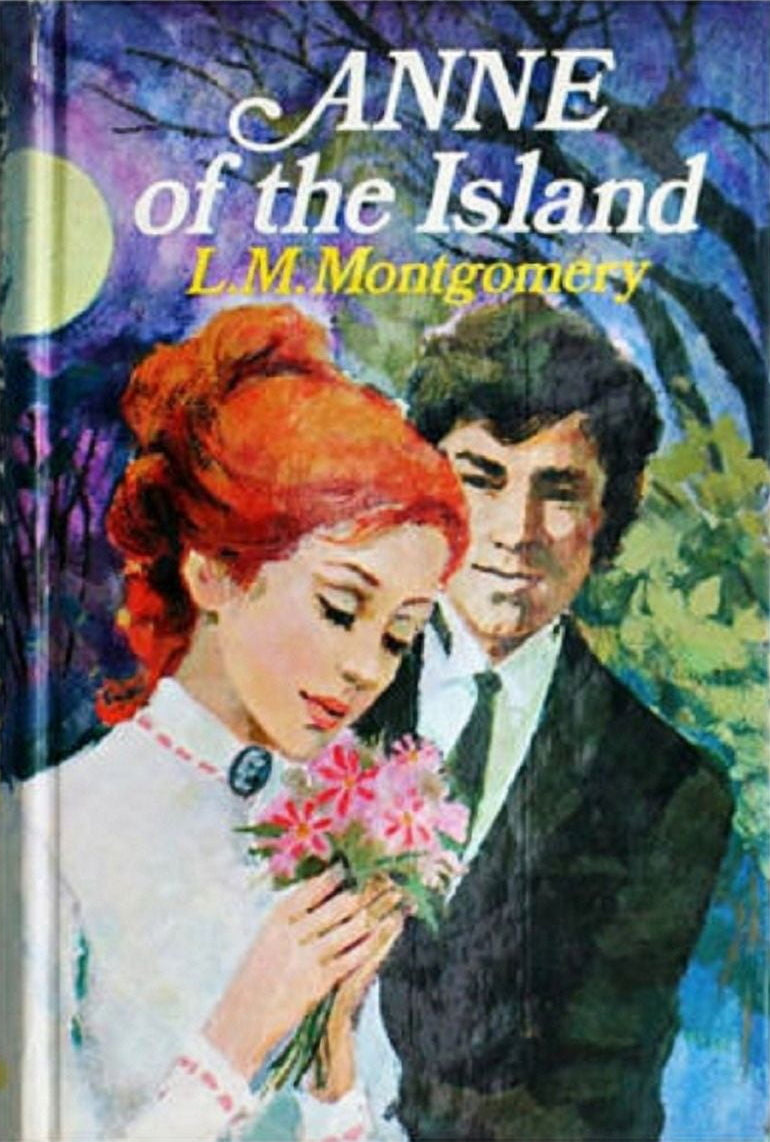 A book cover for 'Anne of the Island' by L.M.
