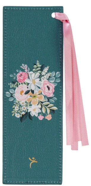 Be Still and Know, Teal Floral Faux Leather Bookmark
