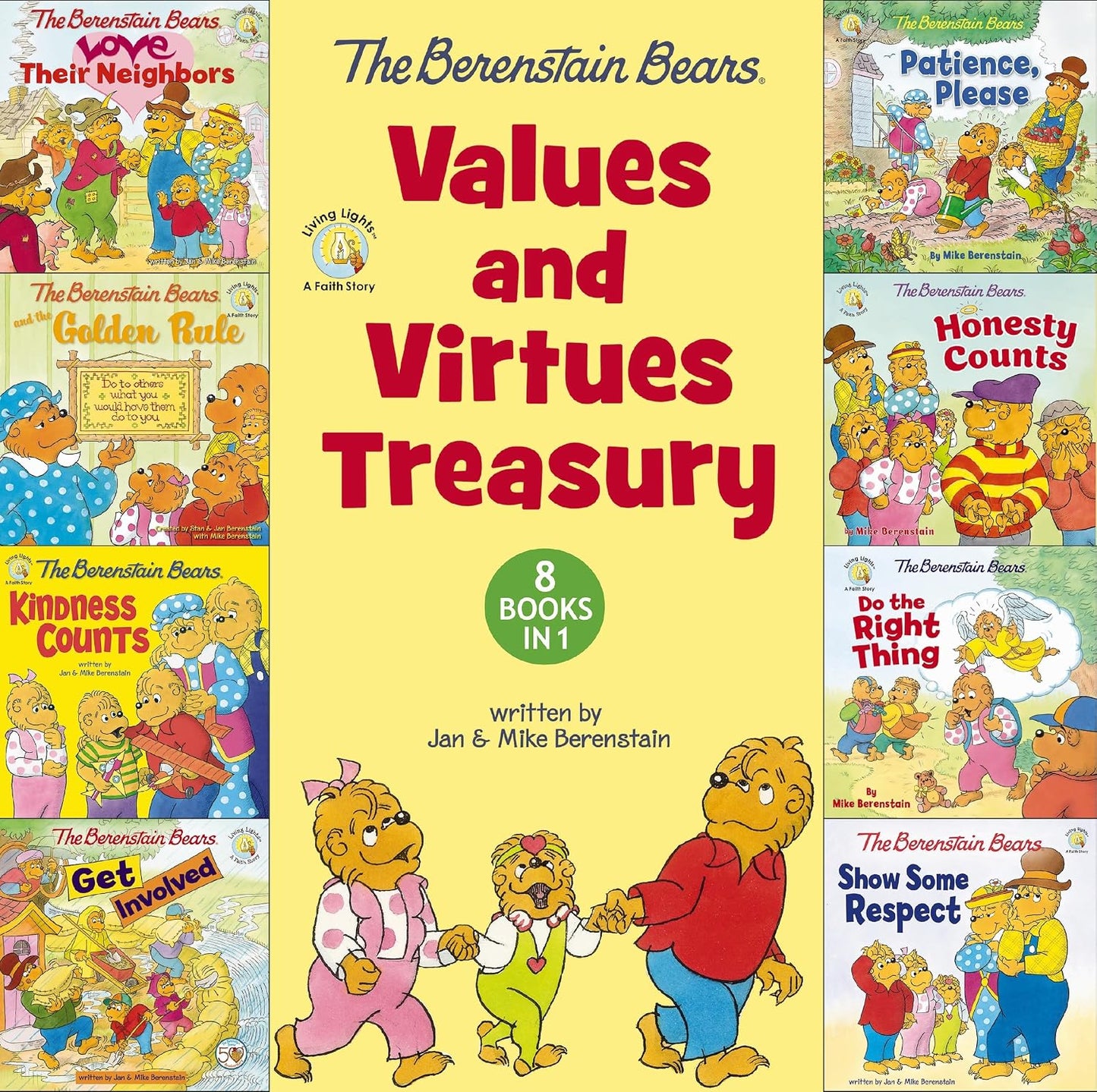 Collection of 'The Berenstain Bears' books on values and virtues with colorful covers.