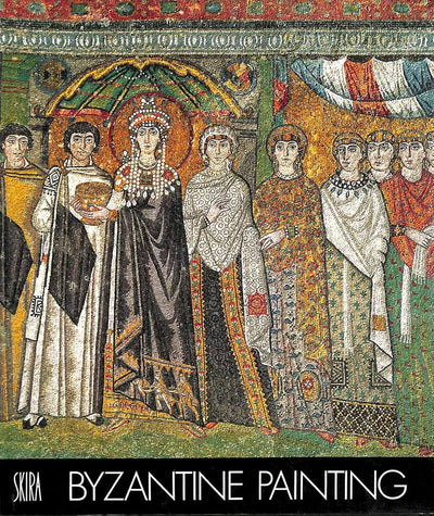 Byzantine painting of a woman with attendants, featuring intricate details and vibrant colors.