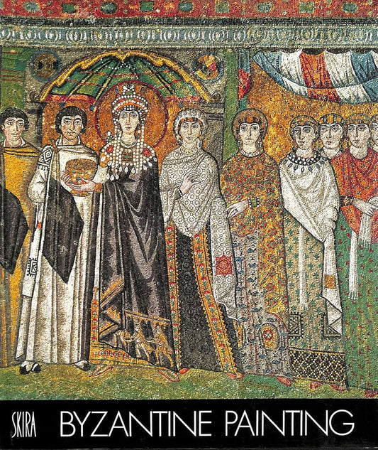 Byzantine painting of a woman with attendants, featuring intricate details and vibrant colors.