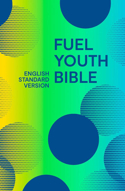 Fuel Youth Bible with colorful geometric design on a blue background