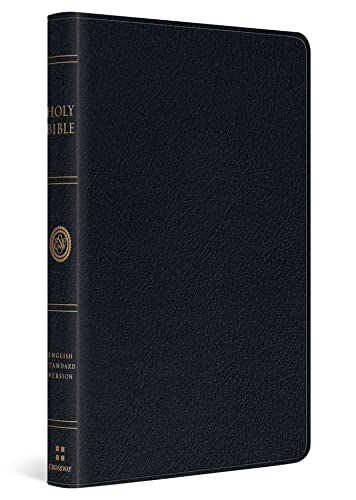 Black leather-bound Bible with gold embossed text on a white background