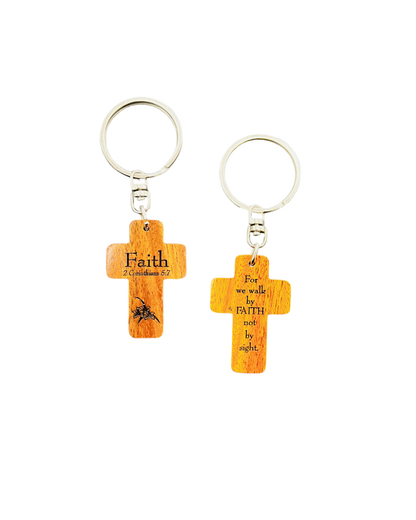 Wooden Keyring: Faith Mahogany Cross