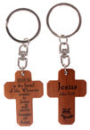 Wooden Keyring: Jesus Mahogany Cross