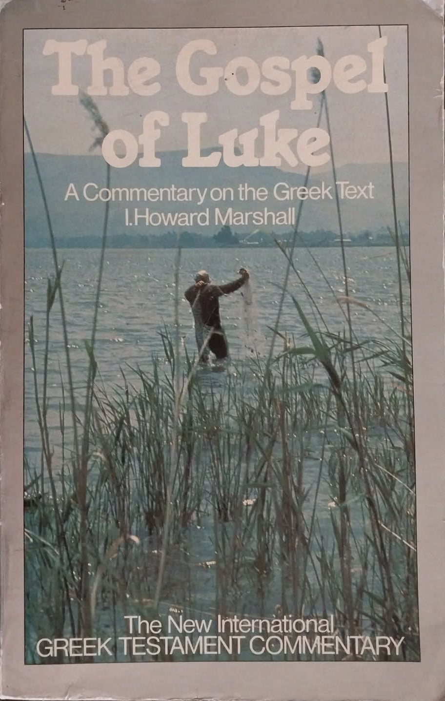 Book cover of 'The Gospel of Luke' with a man fishing in a lake and reeds.