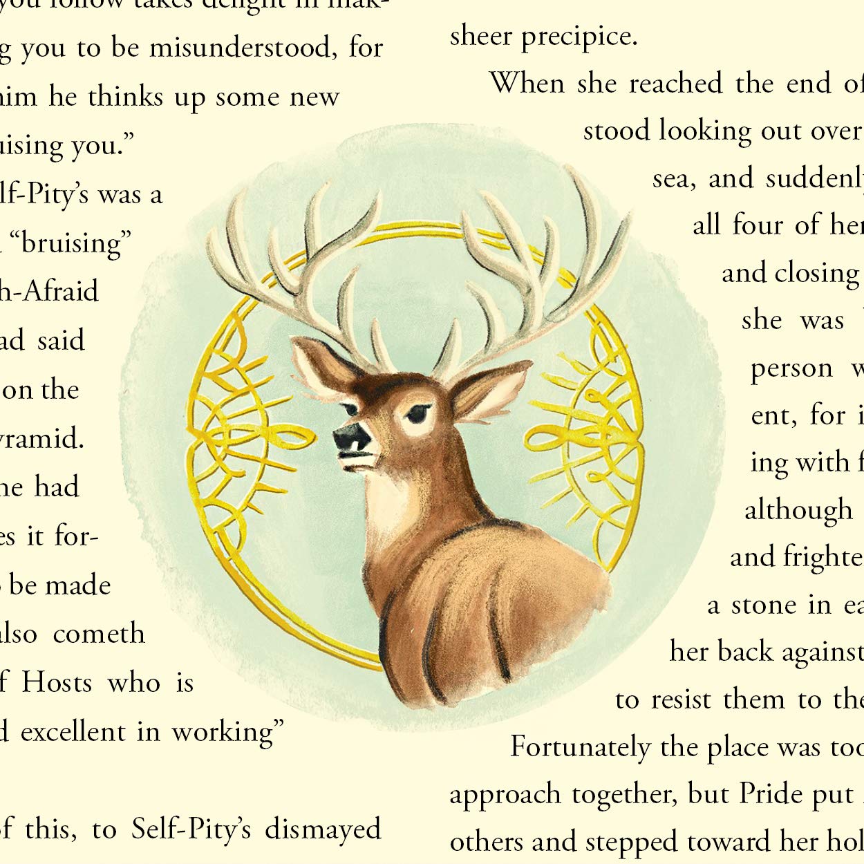 Illustration of a deer with antlers in a decorative circular frame on a textured background.
