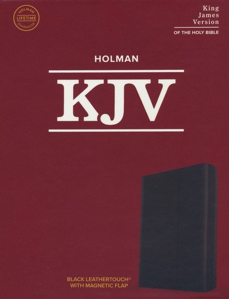 Holman King James Version Bible cover with black leathertouch material on a red background