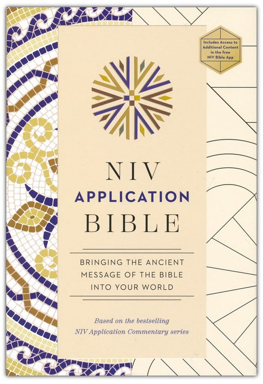 NIV Application Bible cover with decorative patterns and text